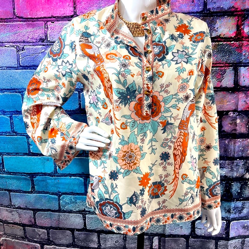 New Peacock Floral Print Long Sleeve Shirts - Picture 8 of 14